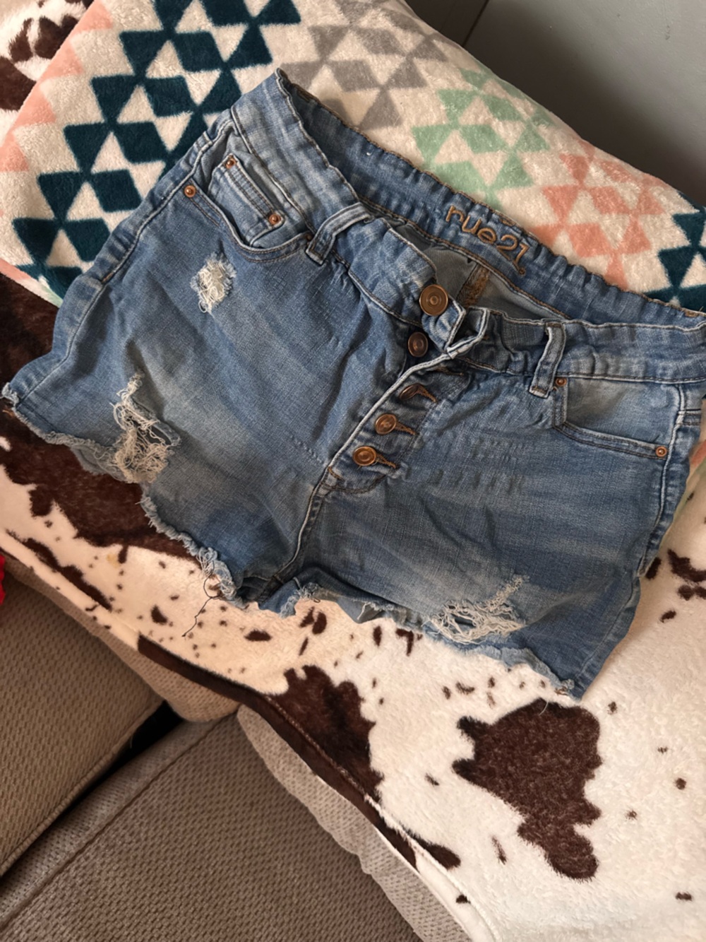 Rue21 Distressed Light Blue Denim Button-Up Shorts